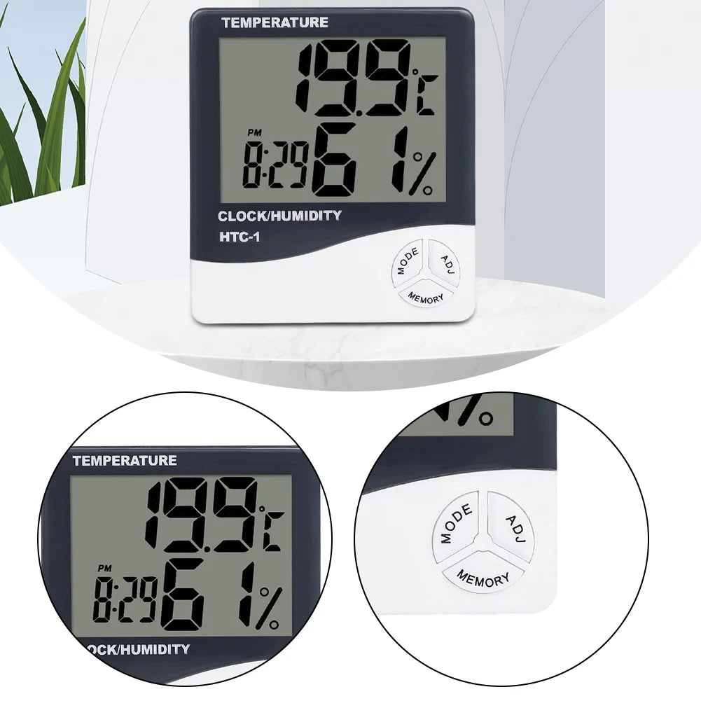 High Precision Large Screen Electronic Indoor Temperature, Humidity Thermometer with Clock Alarm