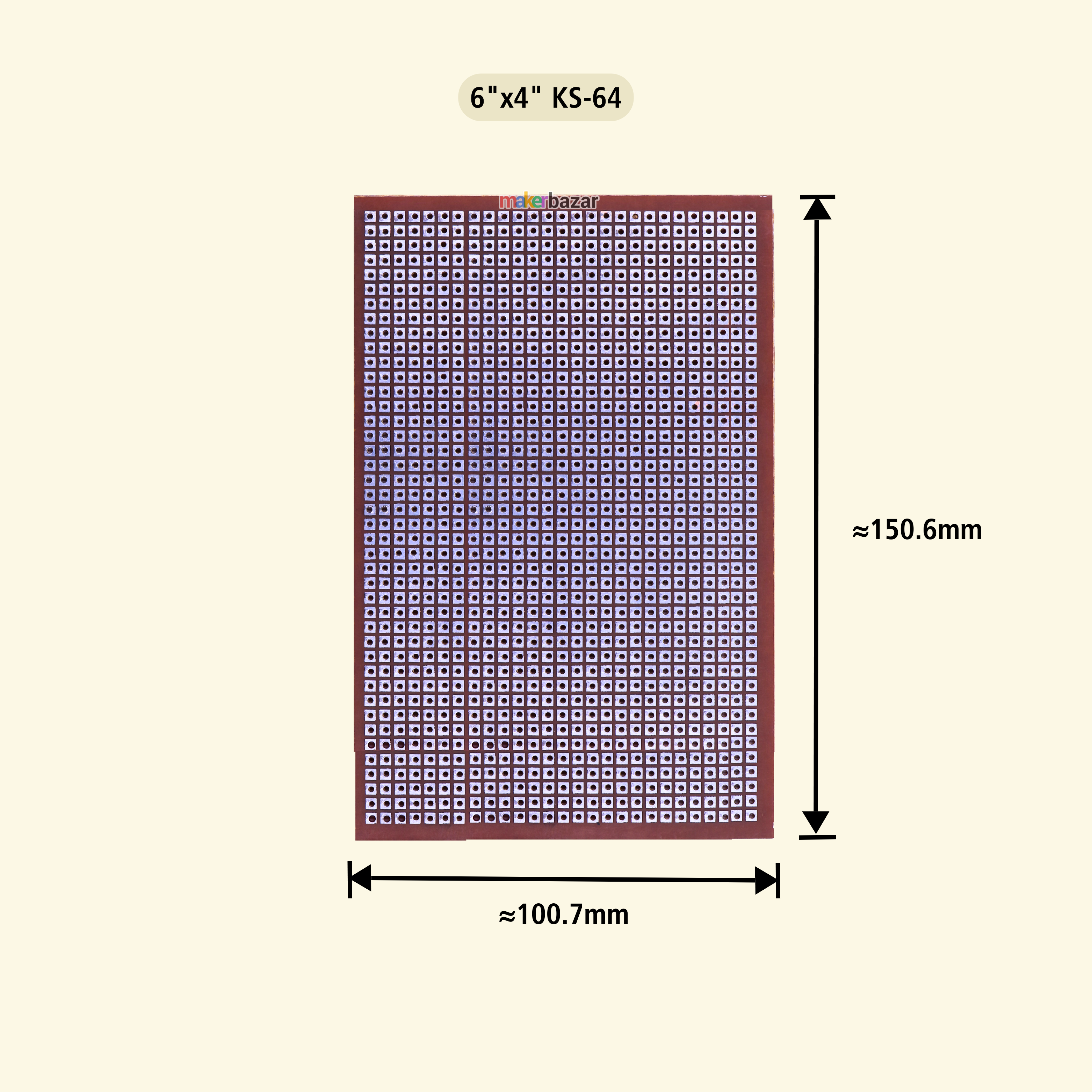 Univolt: Dot Board / Perforated Vero Board/ Single Sided Zero Board (Good Quality) - Tinted Copper