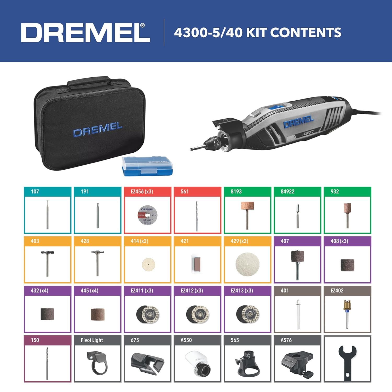 Dremel 4300-5/40 High Performance Rotary Tool Kit with Universal 3-Jaw Chuck