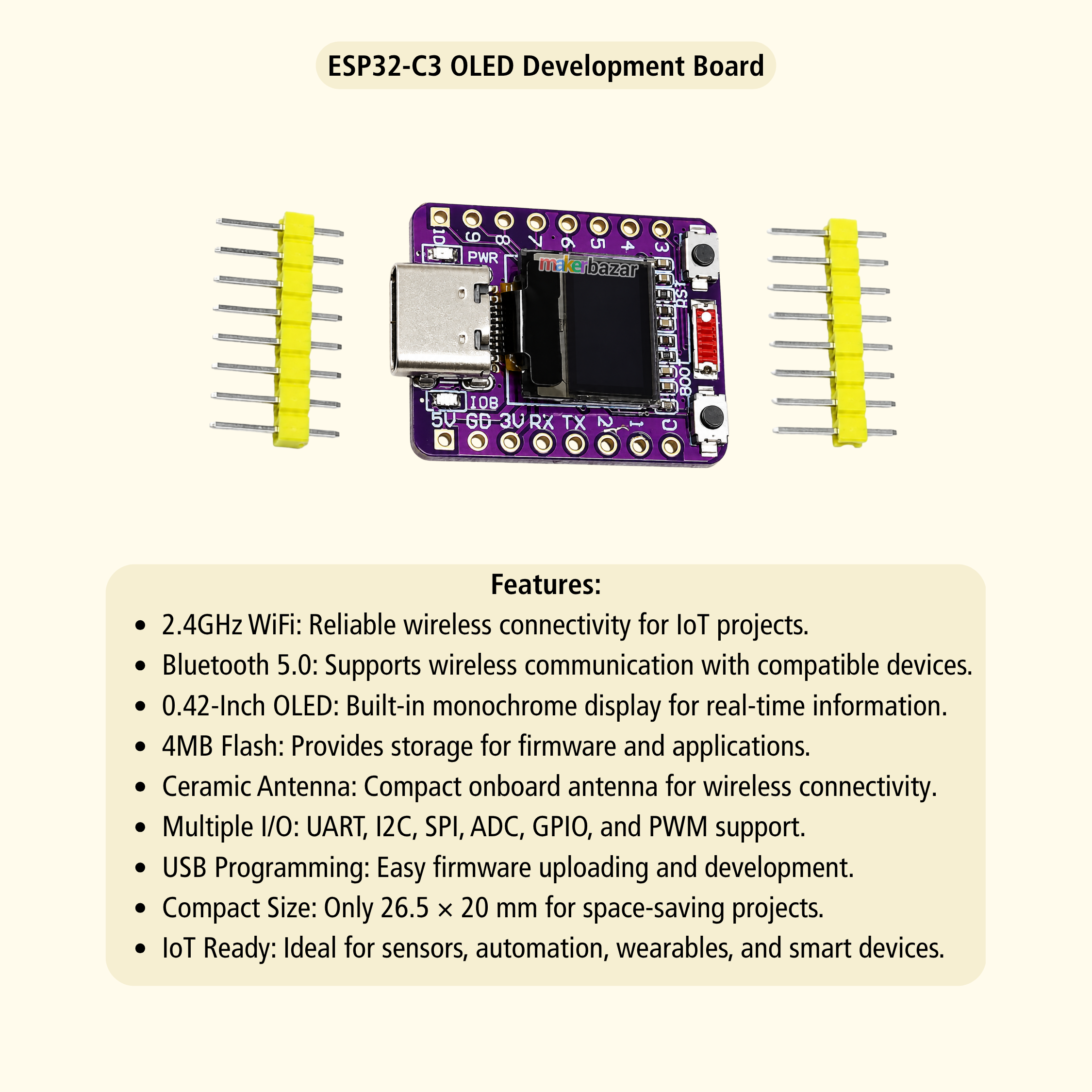 ESP32-C3 OLED Development Board with OLED Display