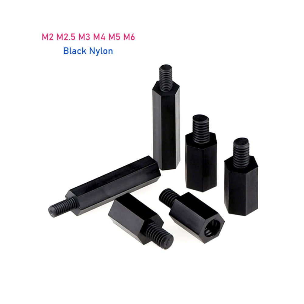 Male to Female Nylon Hex Spacer Black [Pack of 10]