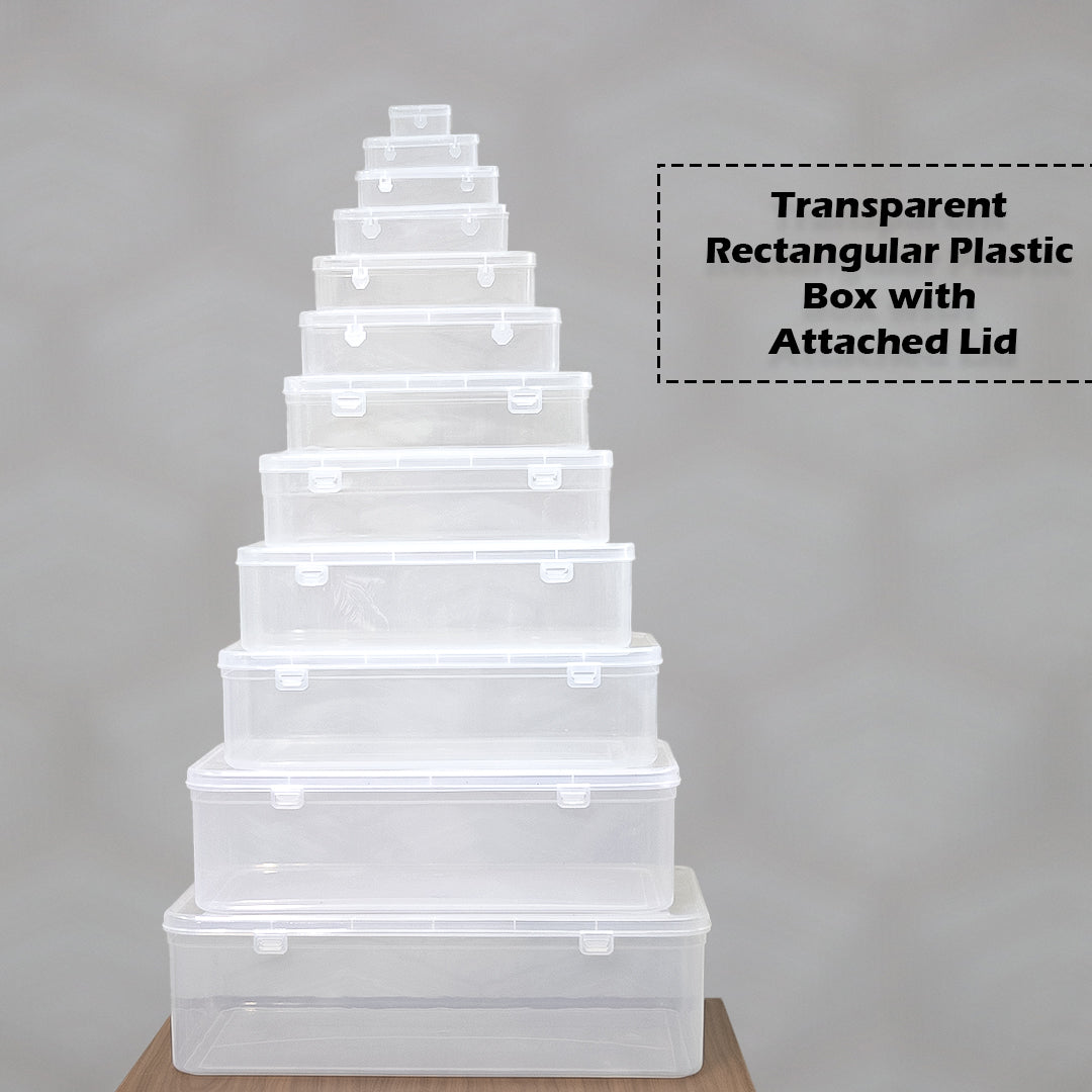 Transparent Rectangular Plastic Box with Attached Lid