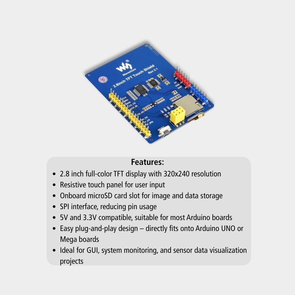 Waveshare 2.8 Inch TFT Touch Shield Rev 2.1 for Arduino | 320x240 LCD ...