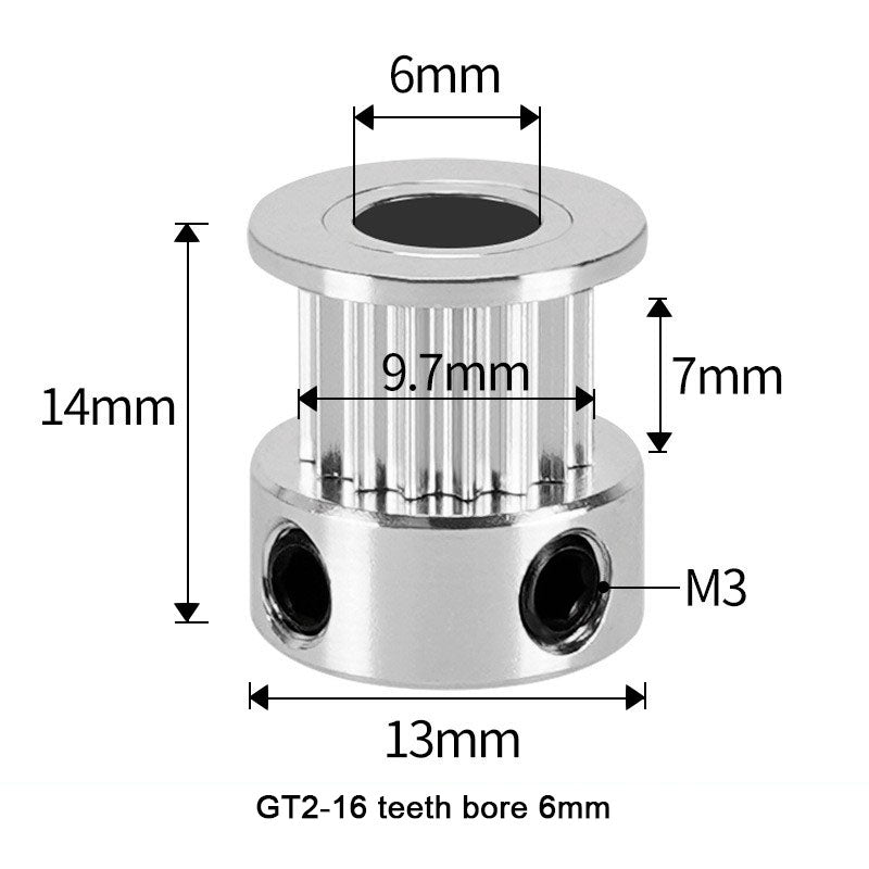 Aluminum GT2 Timing Pulley 16Tooth 6mm Bore For 6mm Belt