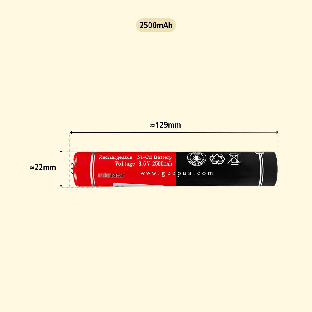 Geepas: 3.6V Size-3SC Cell Rechargeable Battery with Button Top