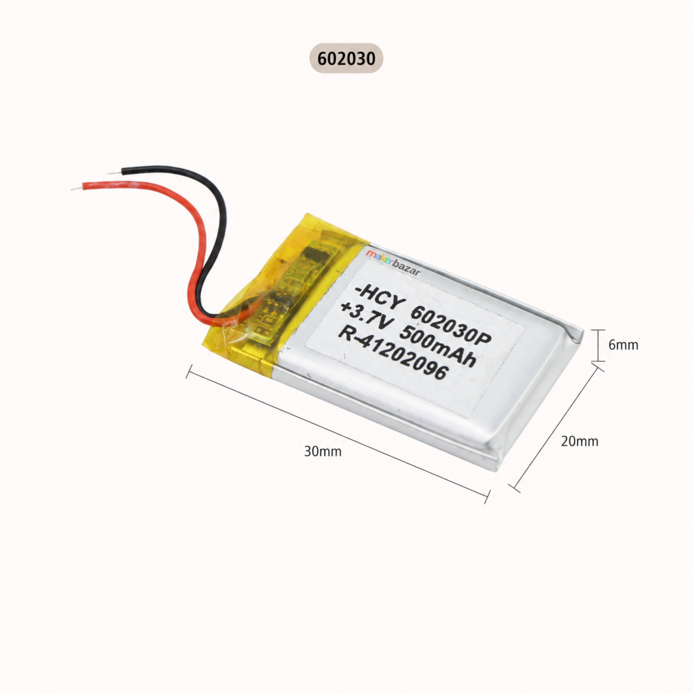Generic: 3.7V 500mAh Lipo Battery - Single Cell Lithium Polymer Battery