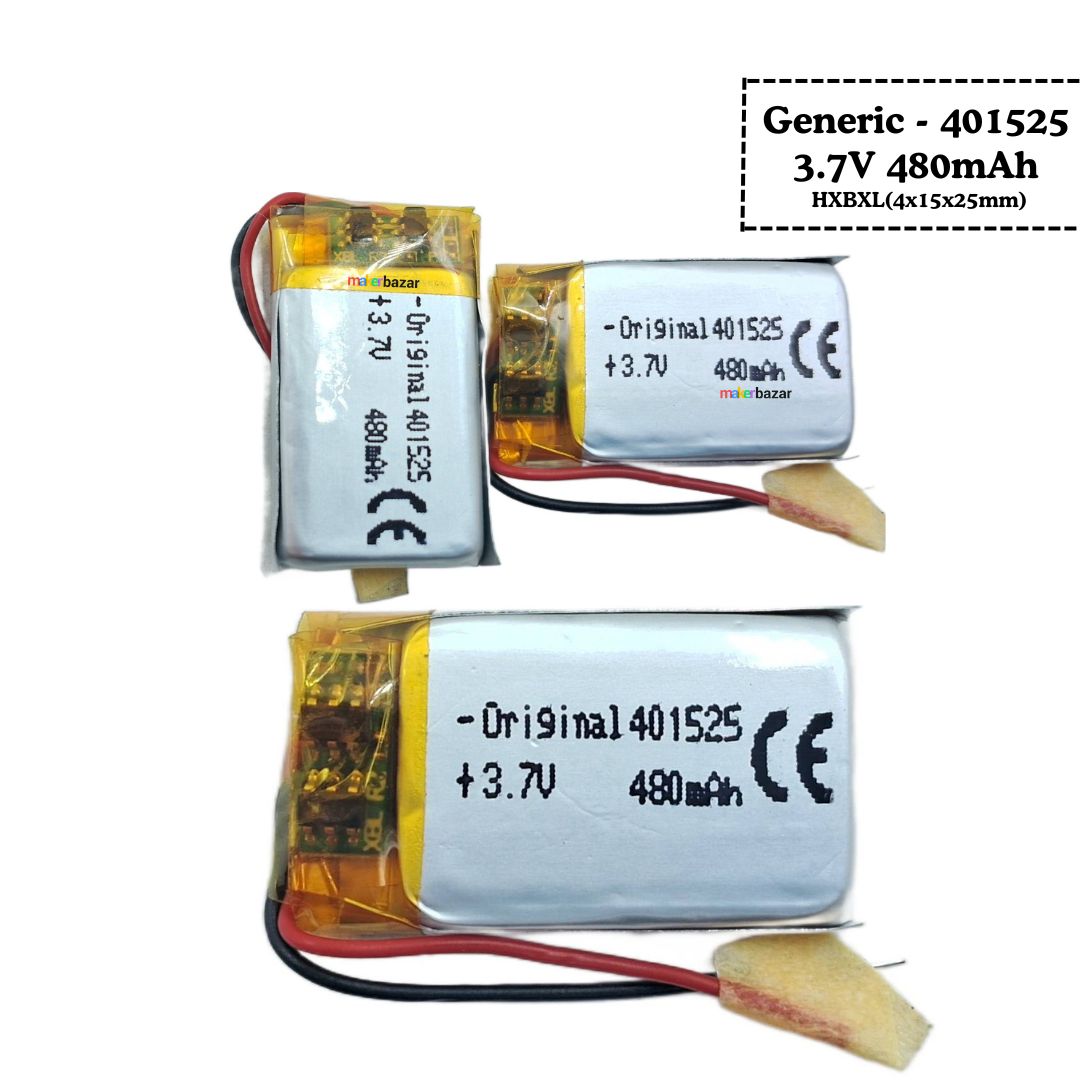 Generic: 3.7V 480mAh Lipo Battery - Single Cell Lithium Polymer Battery