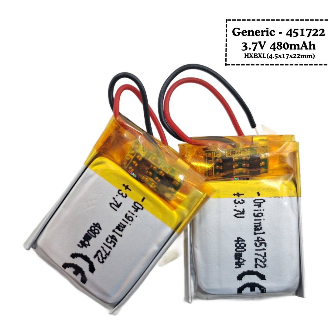 Generic: 3.7V 480mAh Lipo Battery - Single Cell Lithium Polymer Battery