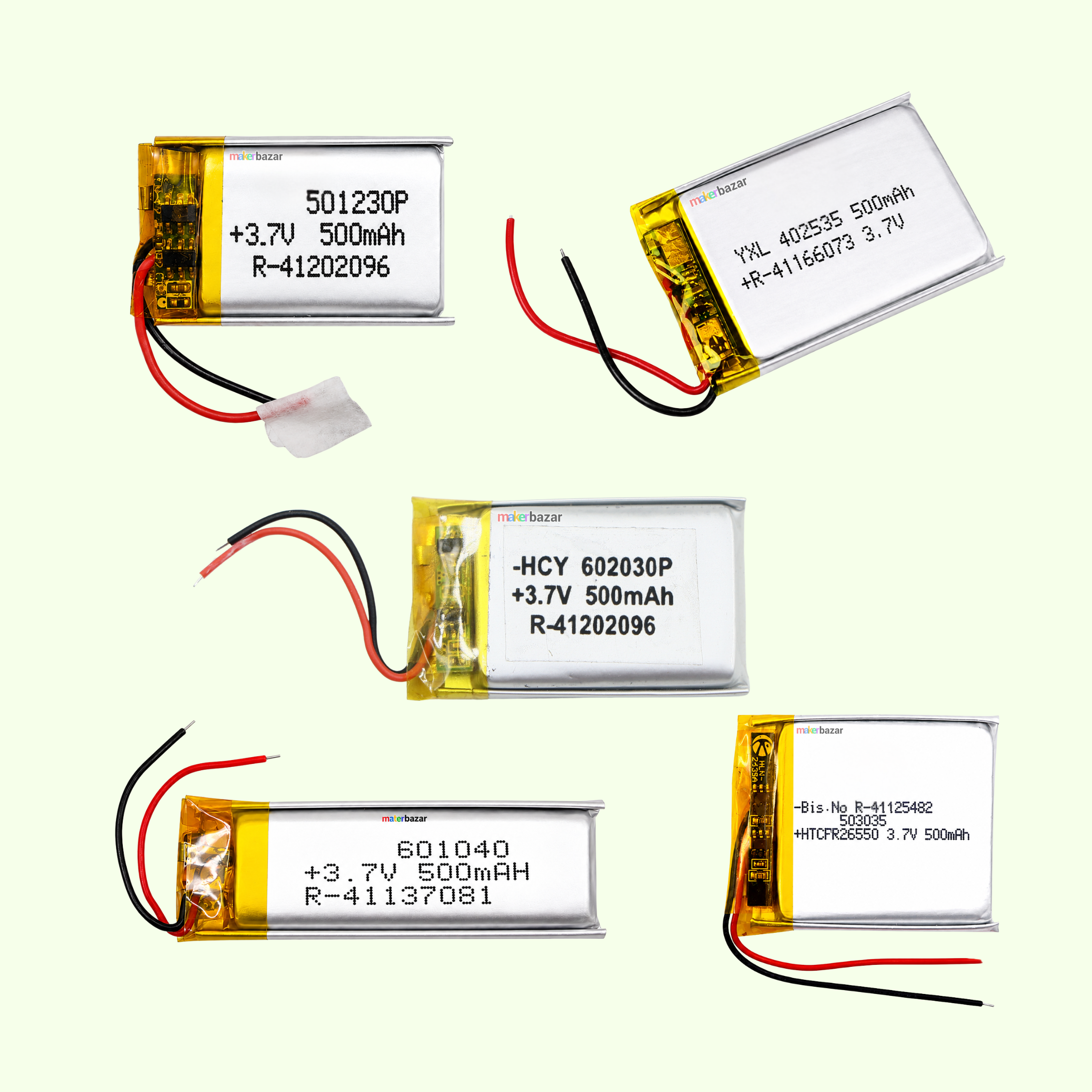 Generic: 3.7V 500mAh Lipo Battery - Single Cell Lithium Polymer Battery