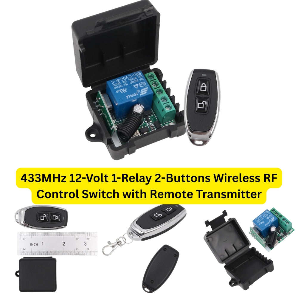 433MHz 12-Volt 1-Relay Wireless RF Control Switch with Remote Transmitter