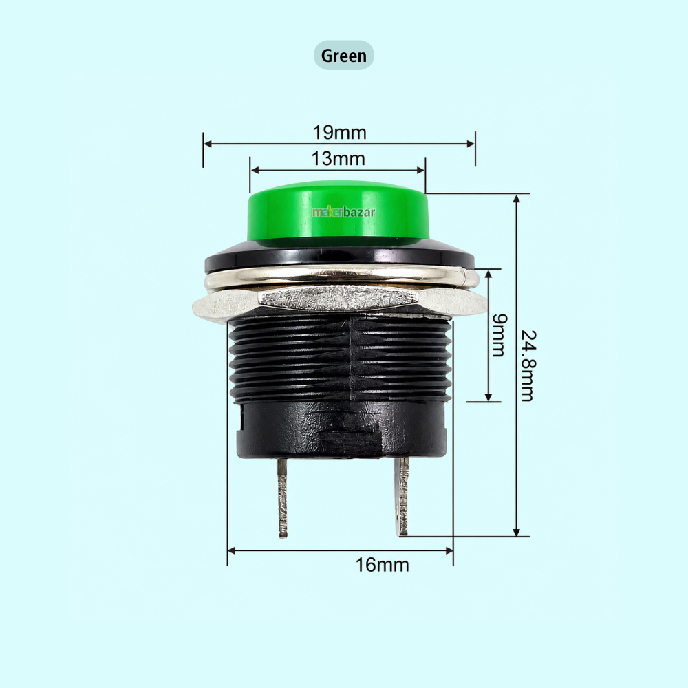R13-507 16mm 2-Pin Self-Reset Push Button Switch