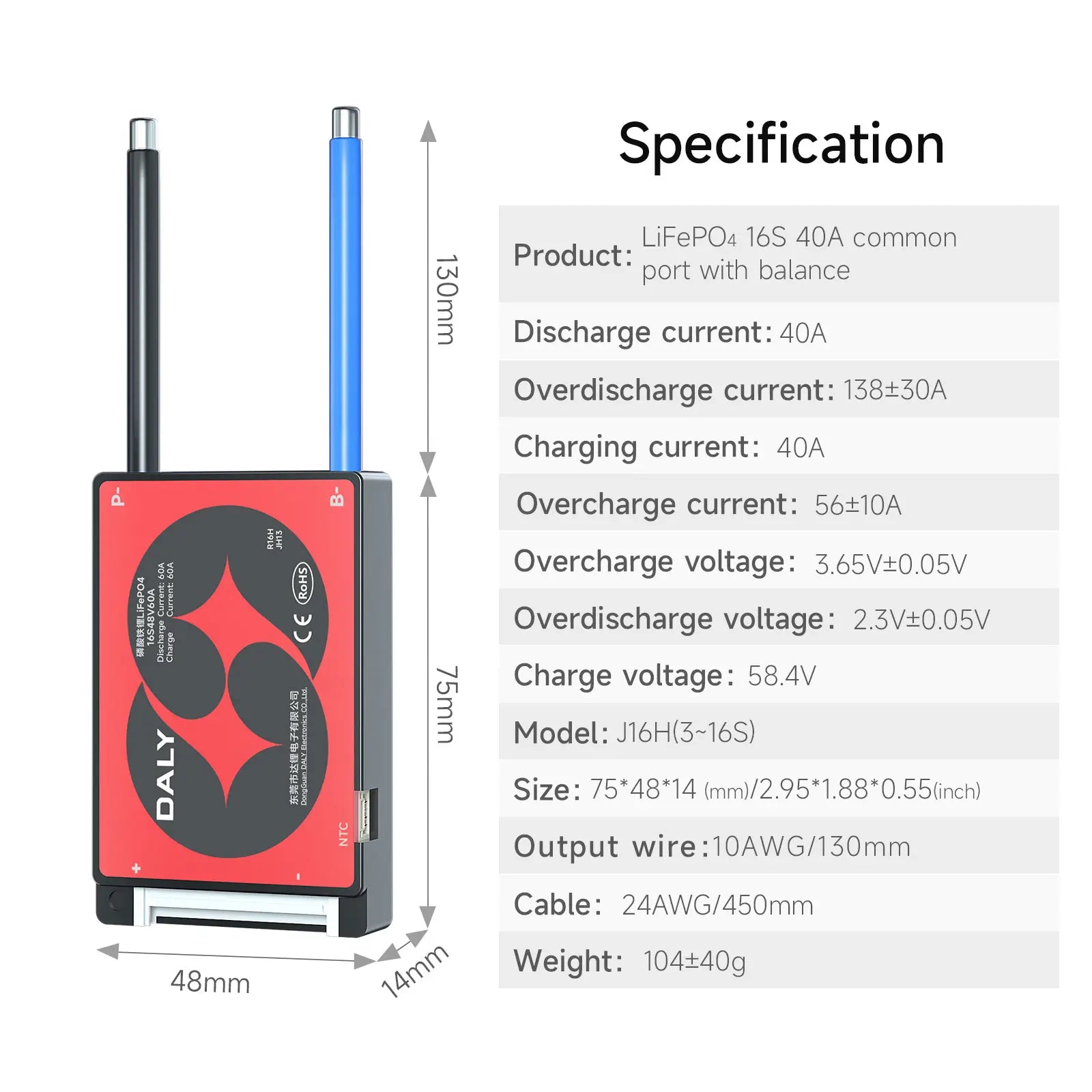 Daly: H-Series LiFePO4 BMS LFP Standard Battery Management System with Common Port