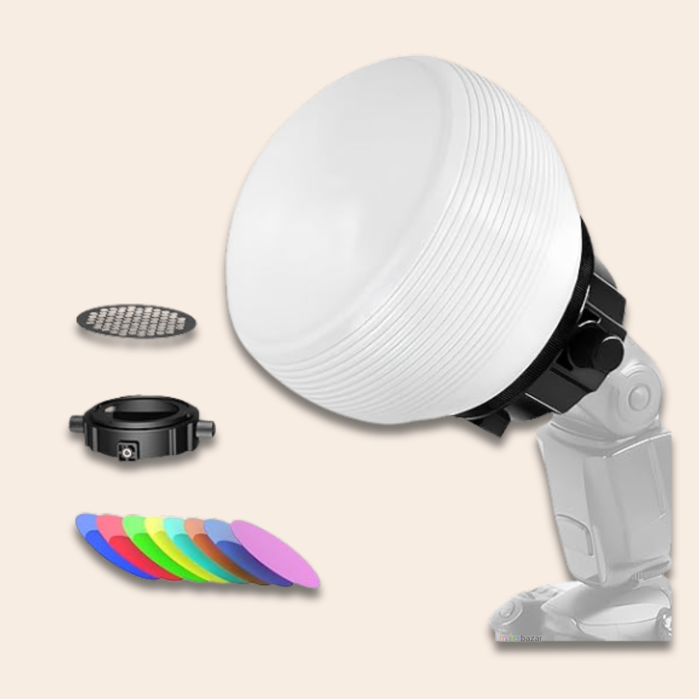 D25 Professional Flash Accessories Kit – Light Diffuser Dome with Color Filters and Honeycomb Grid