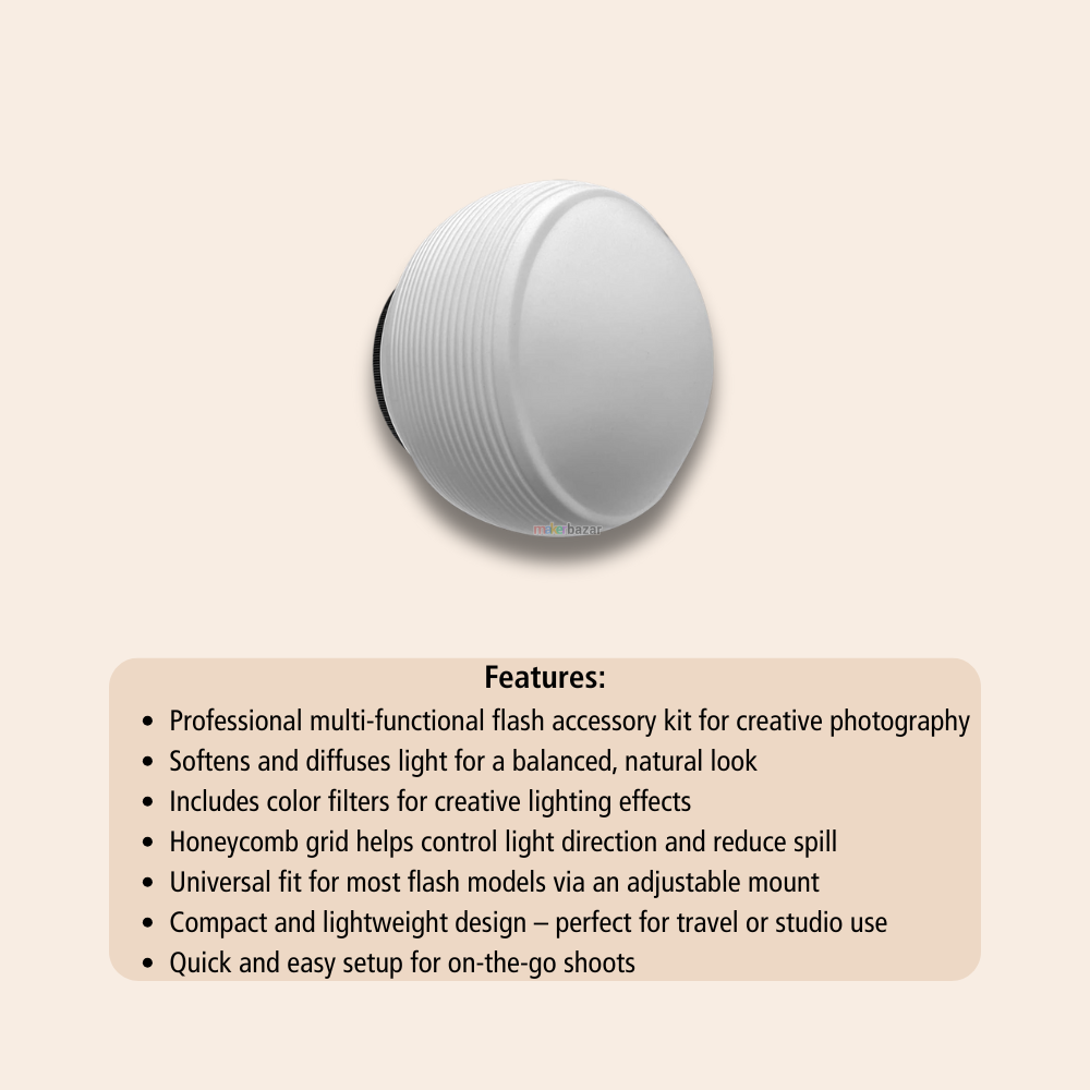 D25 Professional Flash Accessories Kit – Light Diffuser Dome with Color Filters and Honeycomb Grid