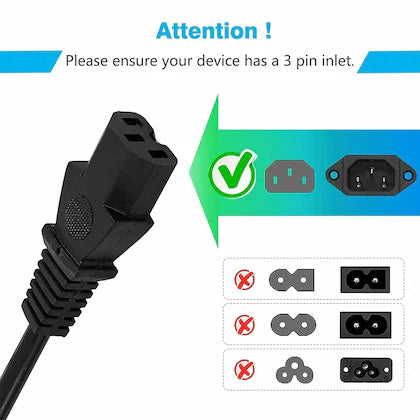 240V 10A AC Power Cord 3-Pin Indian Plug to IEC C-13 Female Cable