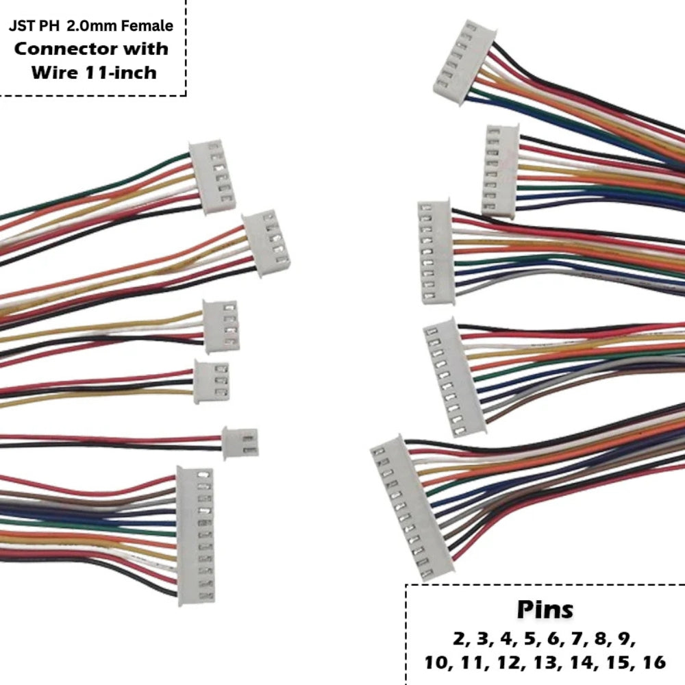JST PH 2.0mm Female Connector with Wire 11-inch
