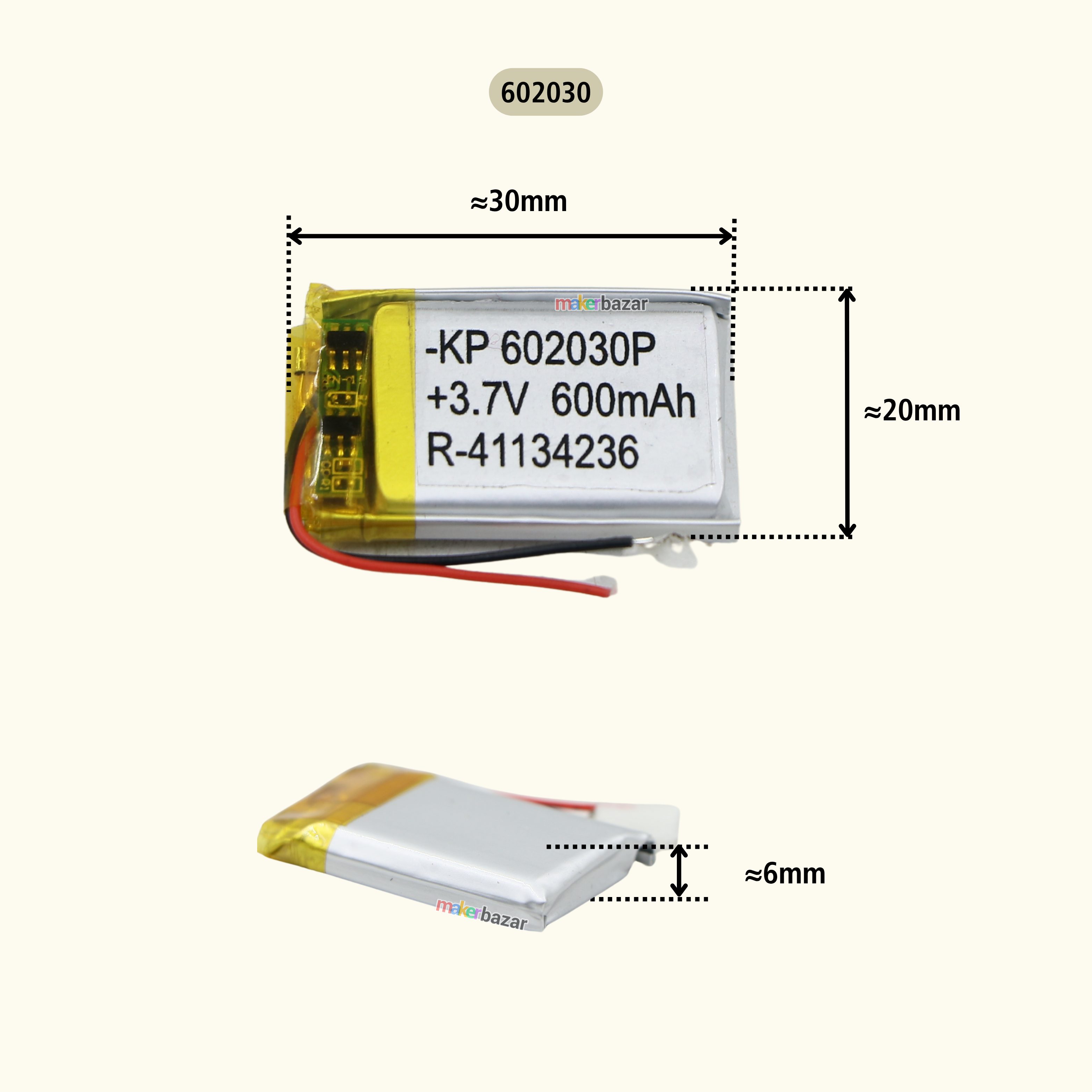 KP 3.7V 600mAh LiPo Battery – Single Cell Lithium Polymer Pack