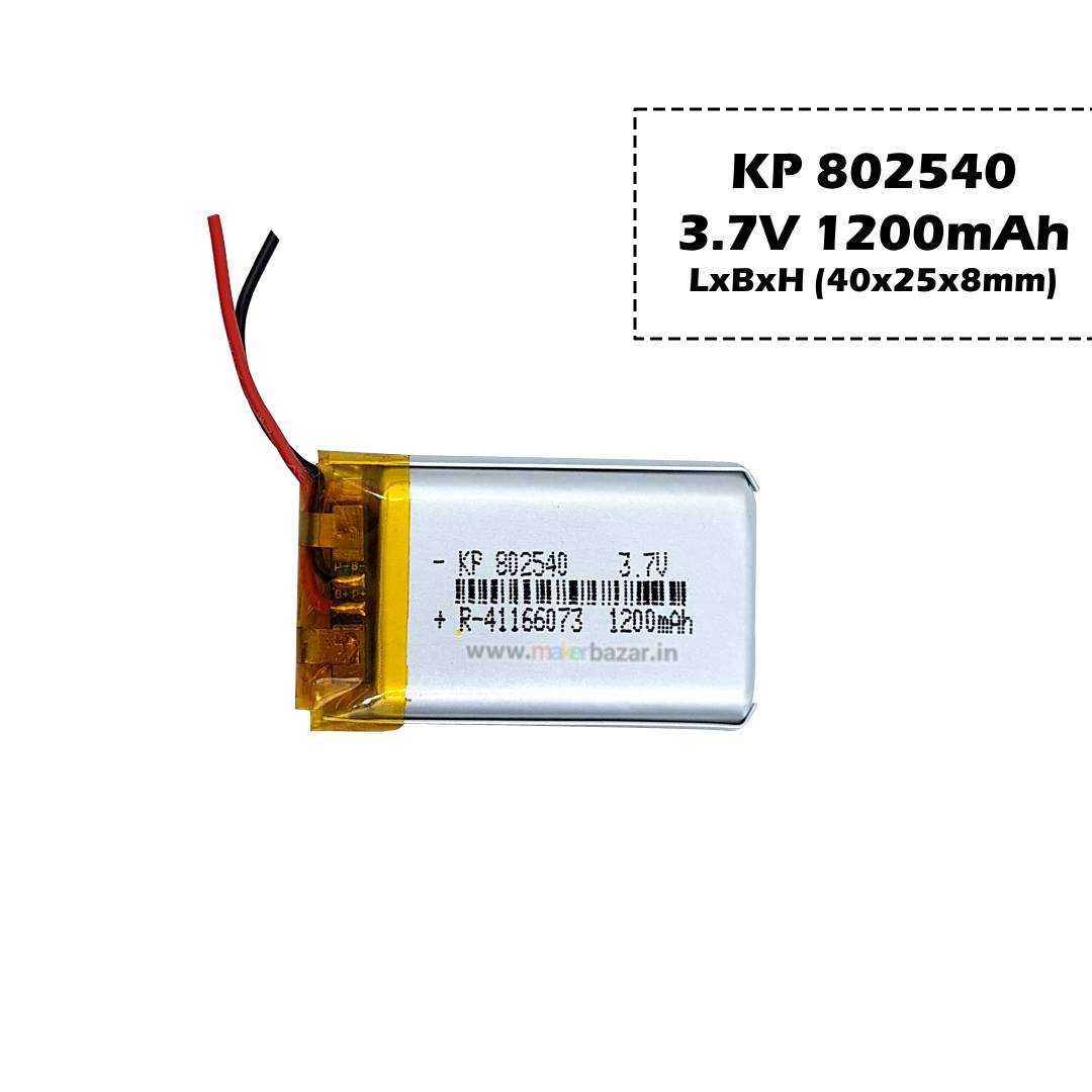 KP: 3.7V 1200mAh Lipo Battery - Single Cell Lithium Polymer Battery