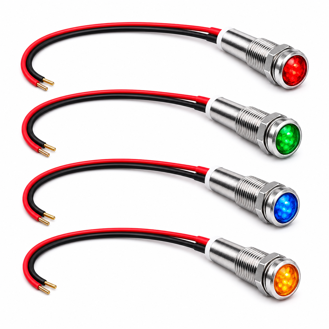 5-24VDC 10mm LED Indicator Metal Long-Tube Signal Lamp with Cable
