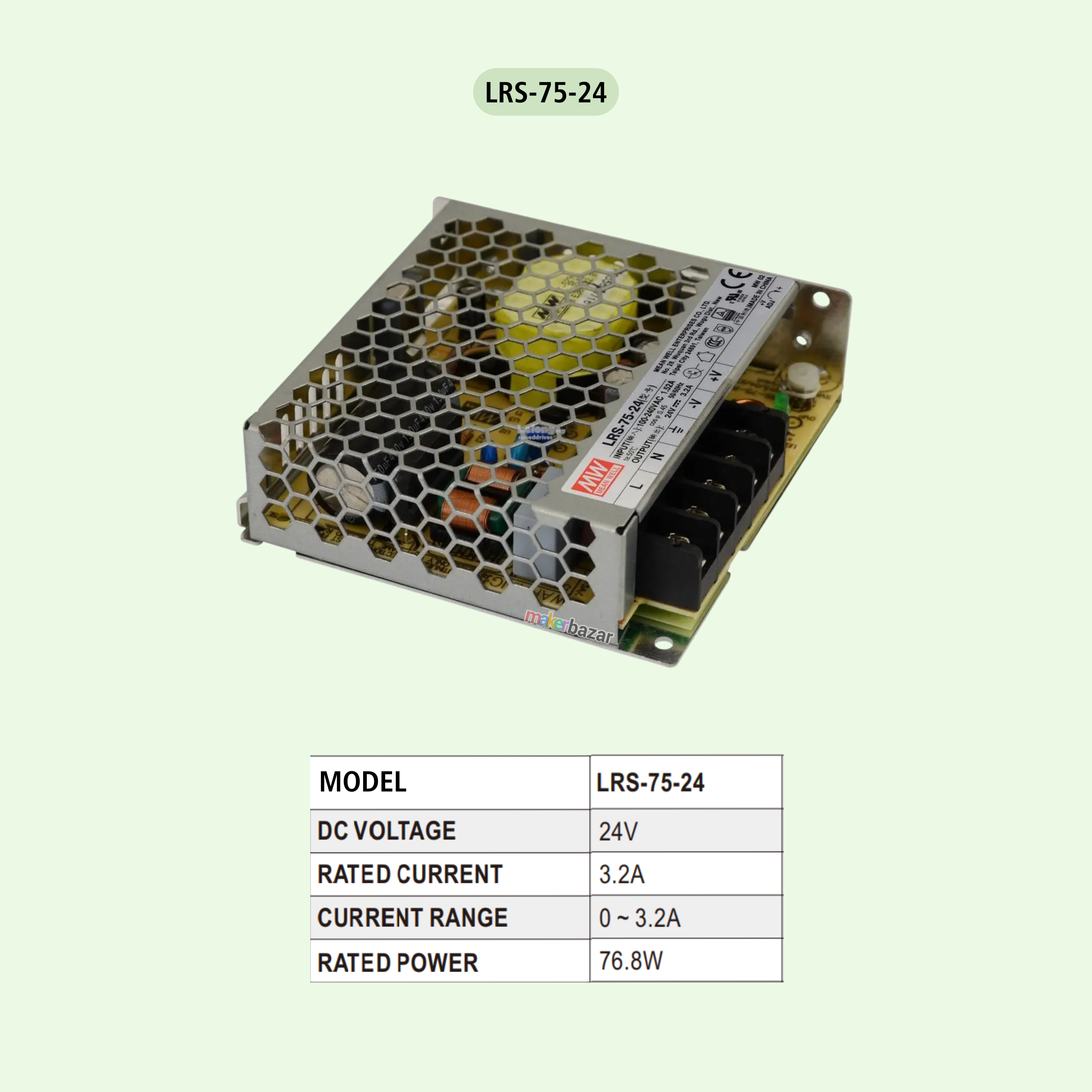 Mean Well: 75W LRS-75 Single Output Switching Power Supply [Chasis Mount]