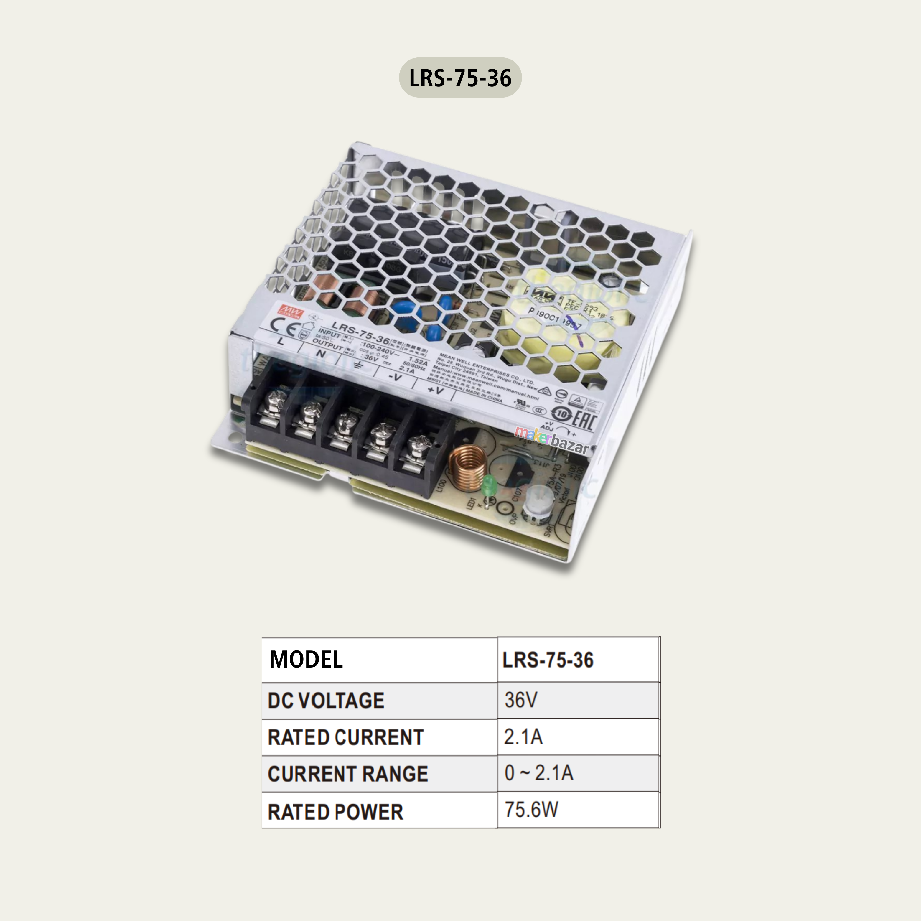 Mean Well: 75W LRS-75 Single Output Switching Power Supply [Chasis Mount]