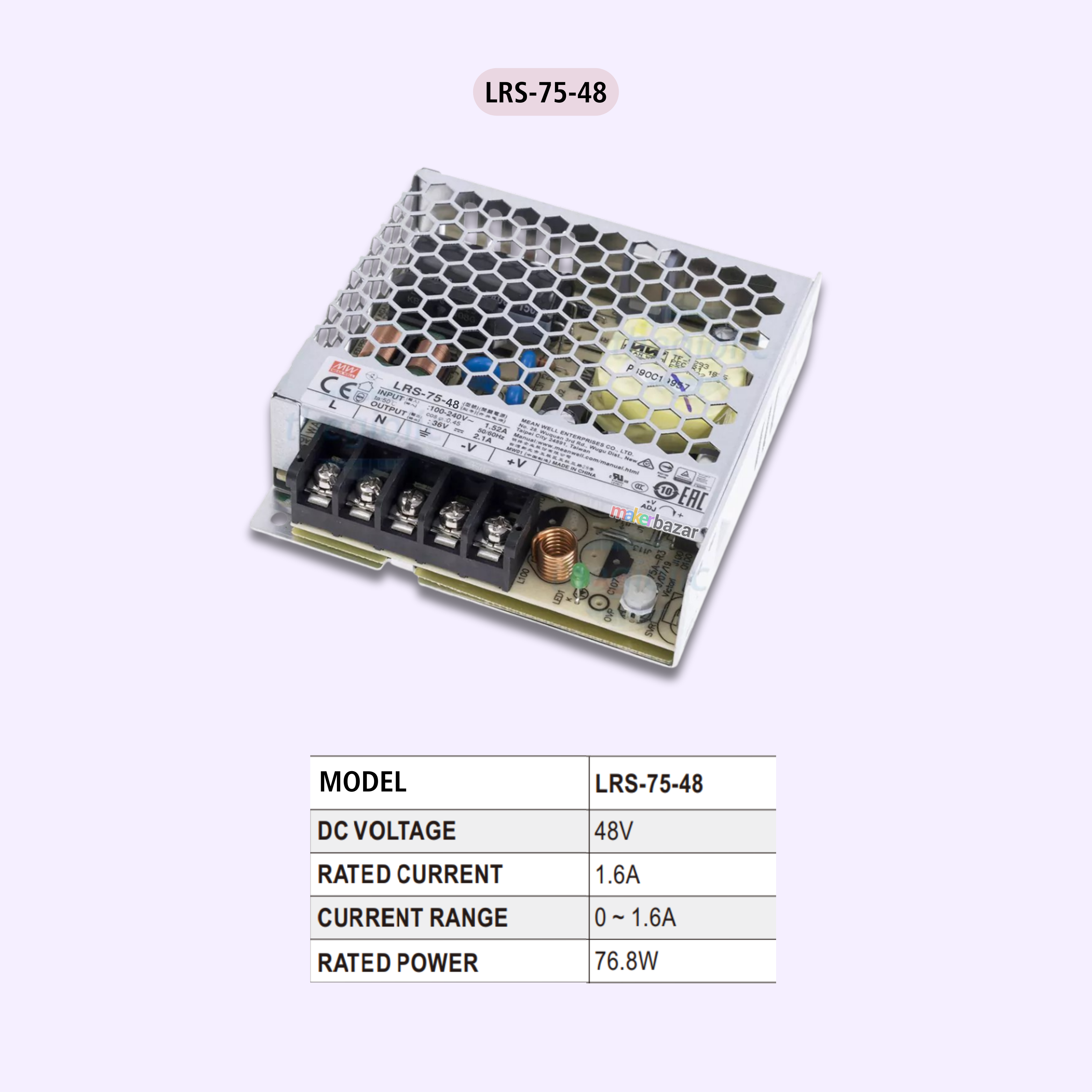 Mean Well: 75W LRS-75 Single Output Switching Power Supply [Chasis Mount]