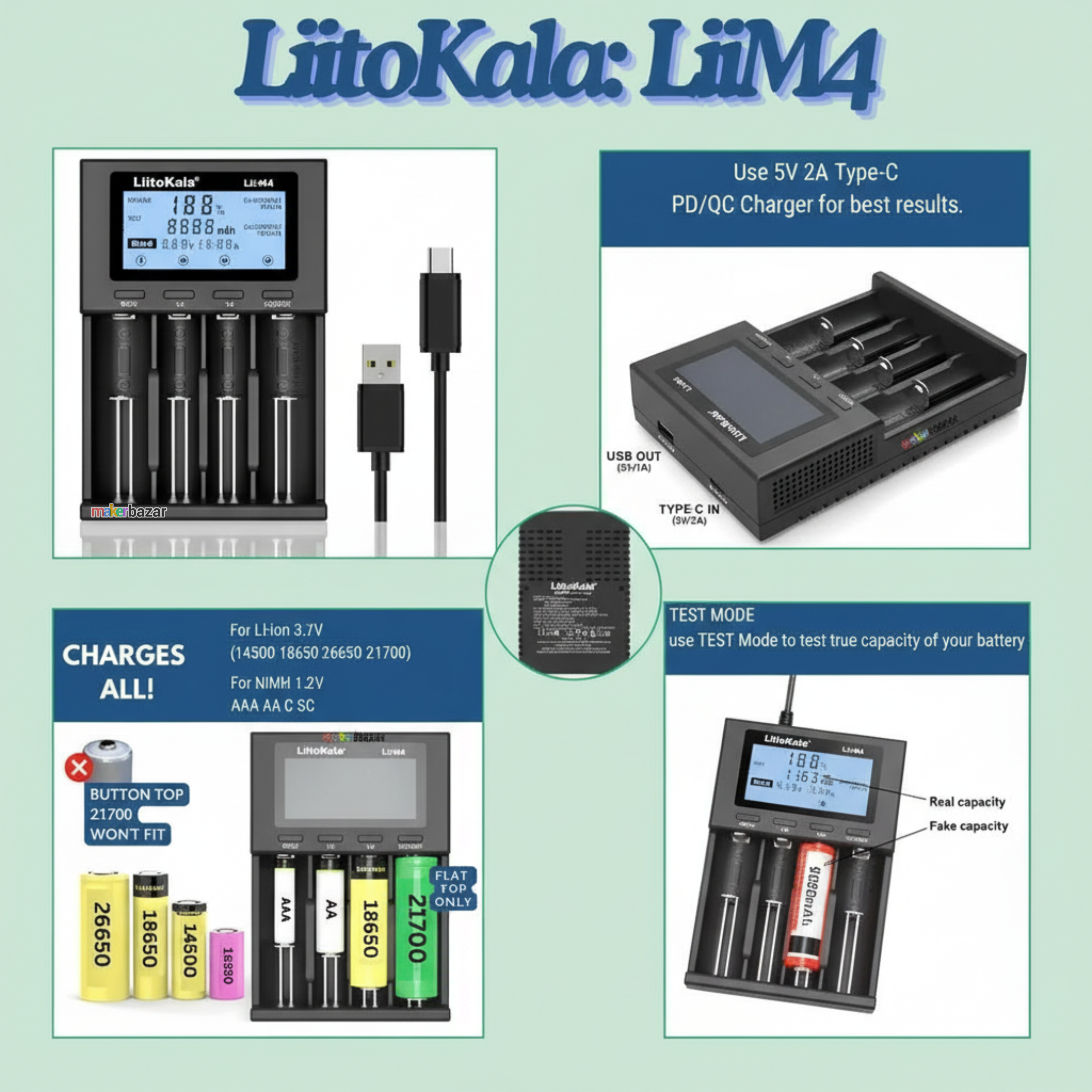 Liitokala: Smart LCD Display Fast Charge for Rechargeable Batteries