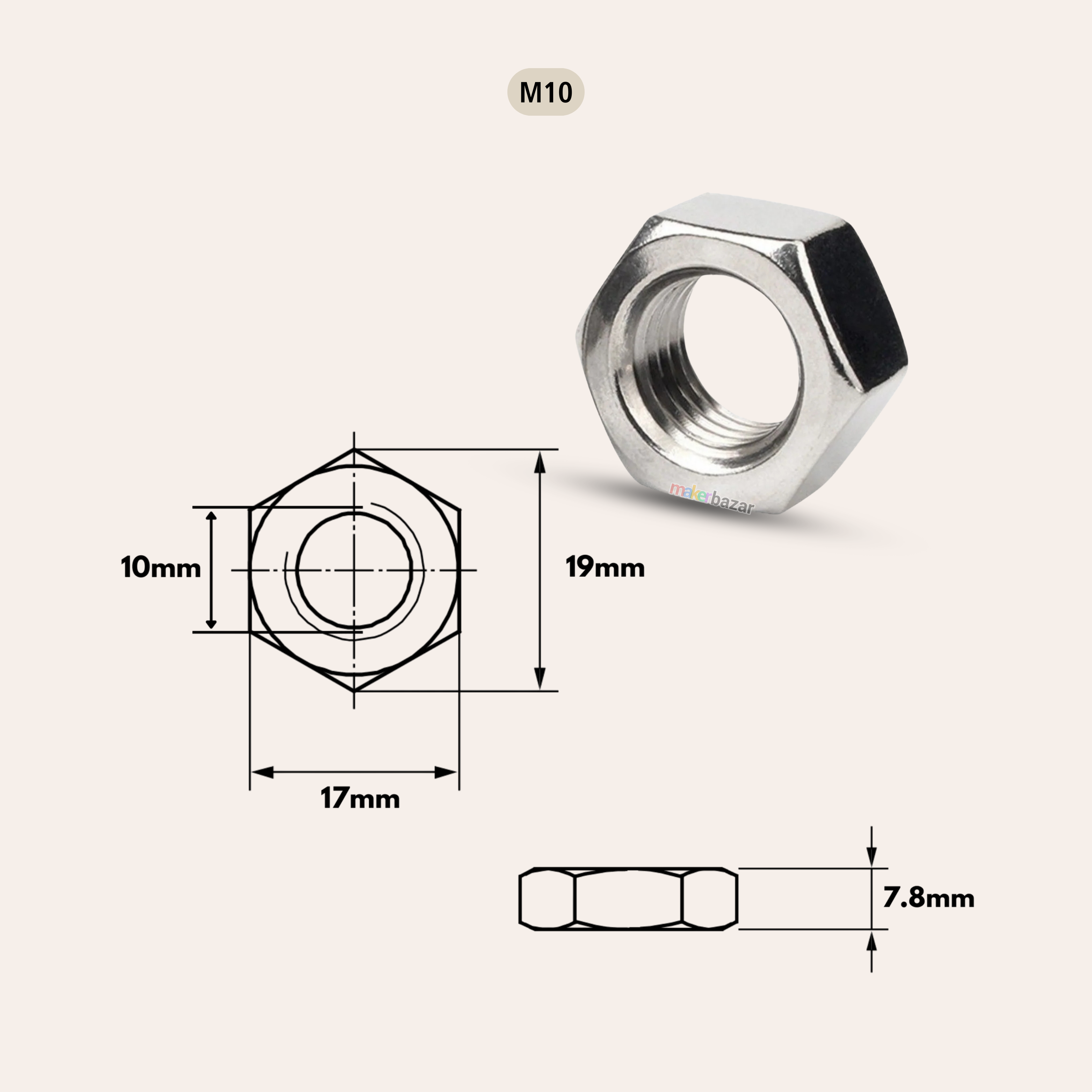 Stainless Steel Hex Nut Metric Thread Fastener