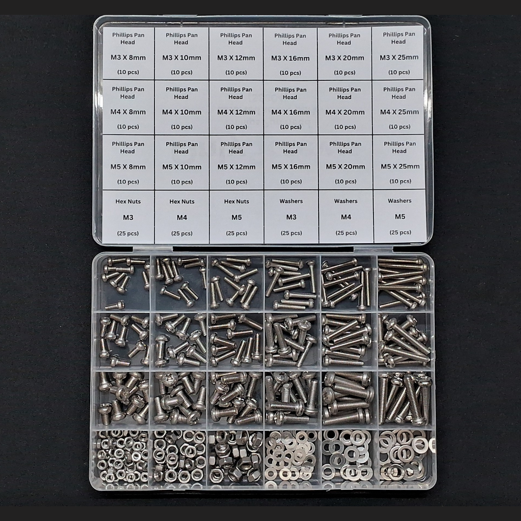 330pcs Assorted M3-M4-M5 Nut-Bolt-Washer Screw Pack Kits (SS304)