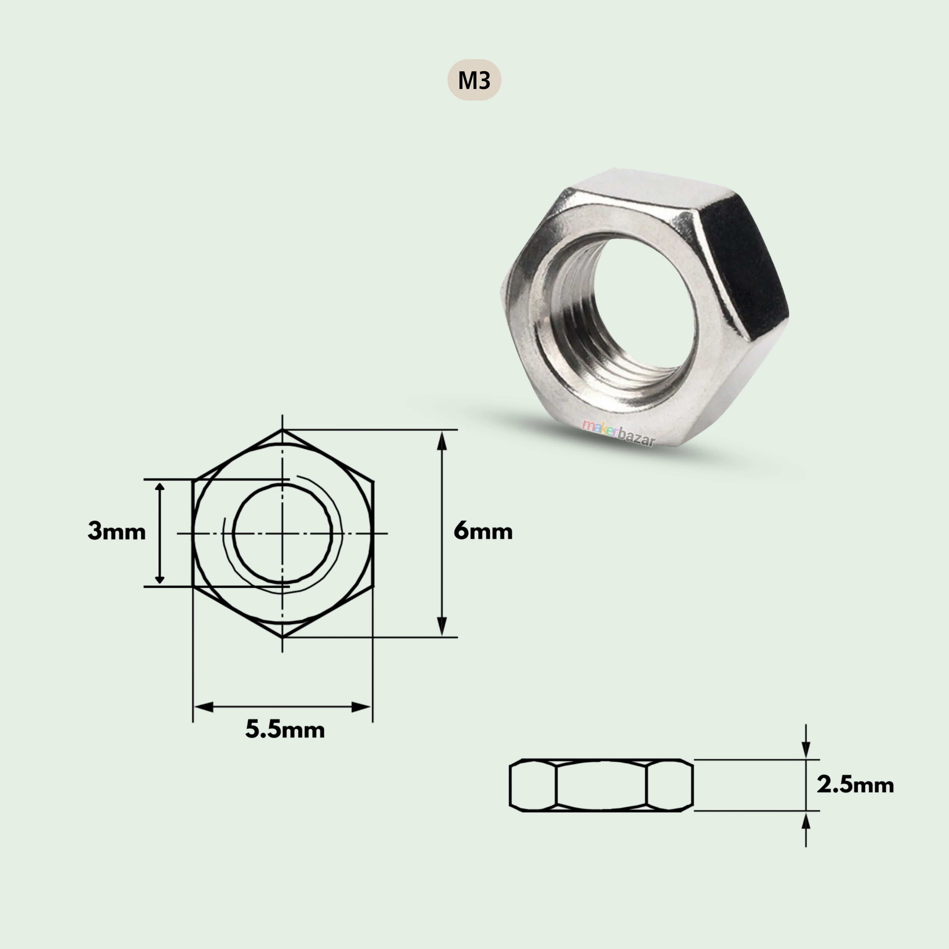 Stainless Steel Hex Nut Metric Thread Fastener