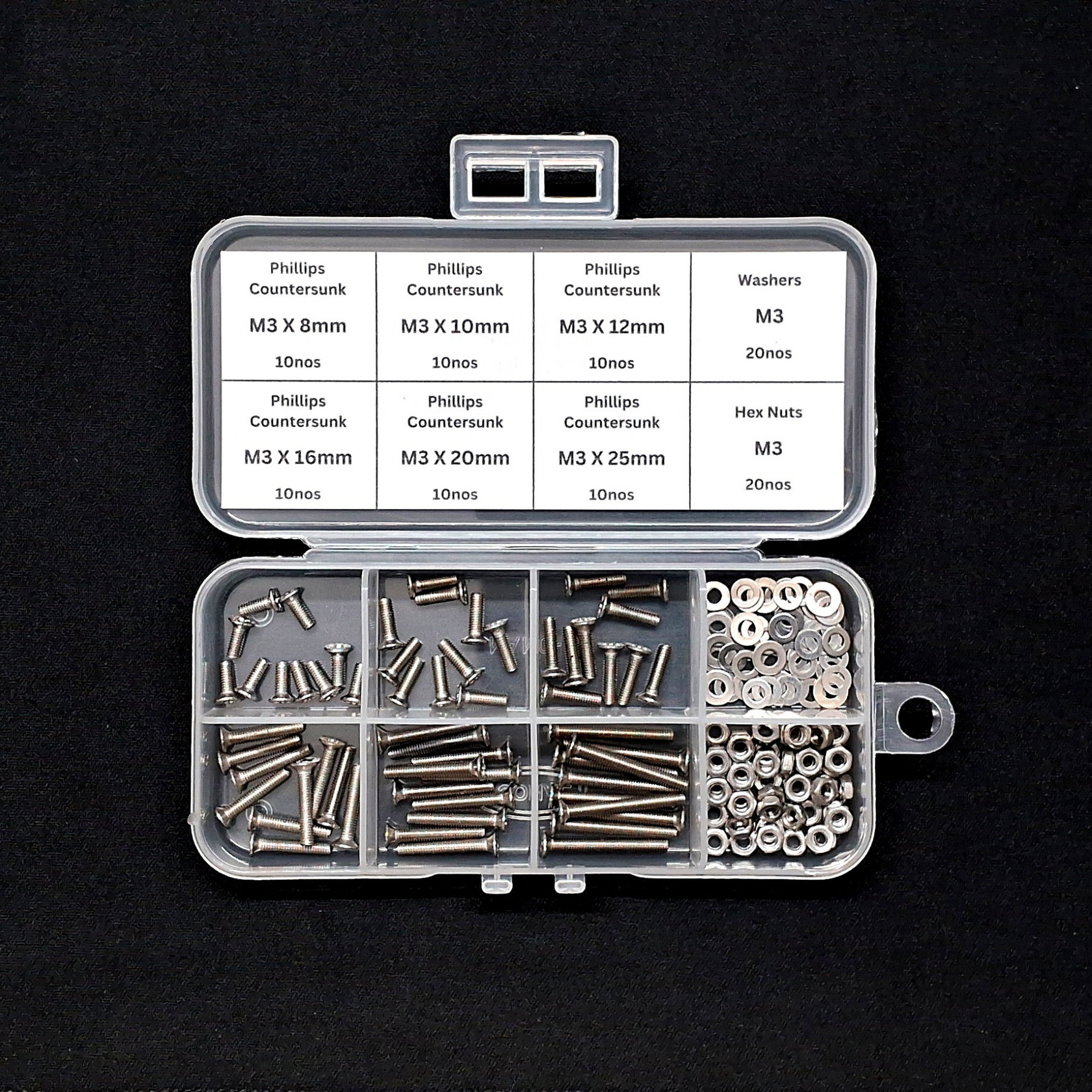 100pcs M3 Assorted Nut-Bolt-Washer Screw Pack Kits (SS304)