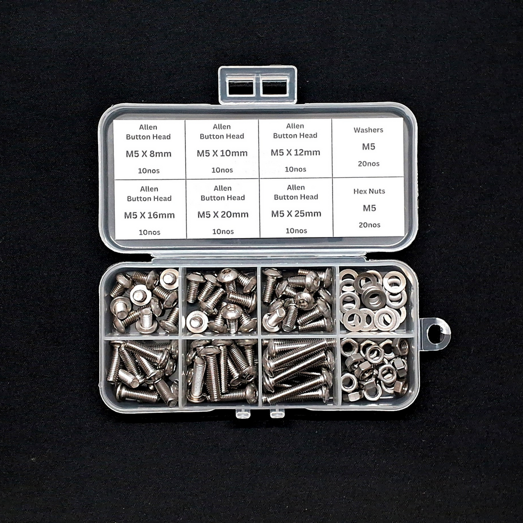 100pcs M5 Assorted Nut-Bolt-Washer Screw Pack Kits (SS304)