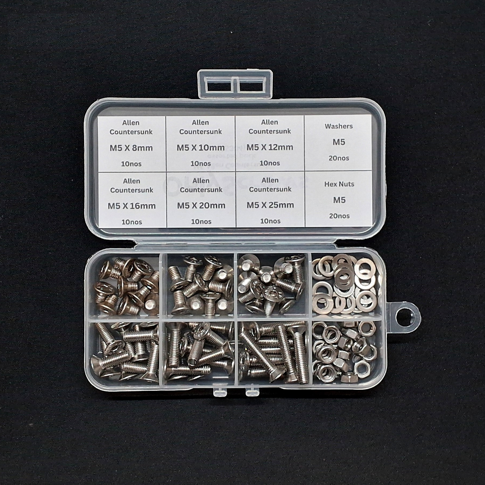 100pcs M5 Assorted Nut-Bolt-Washer Screw Pack Kits (SS304)