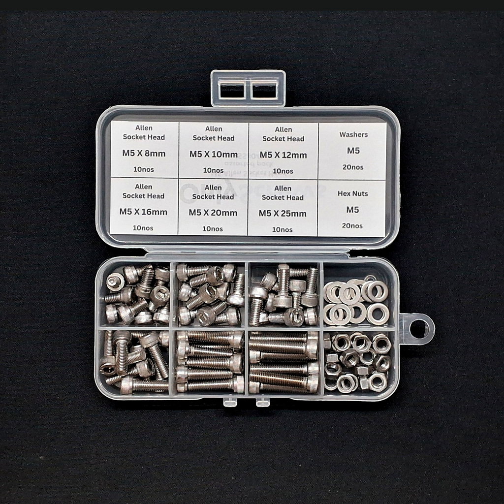 100pcs M5 Assorted Nut-Bolt-Washer Screw Pack Kits (SS304)