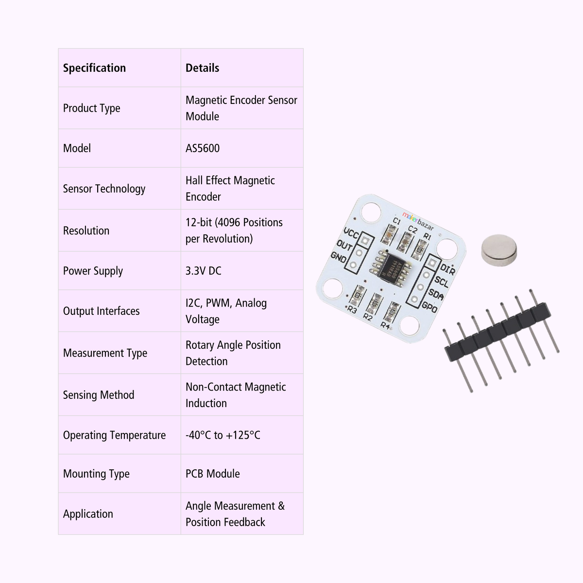 AS5600 Magnetic Encoder Sensor Module 12-Bit Angle Sensor