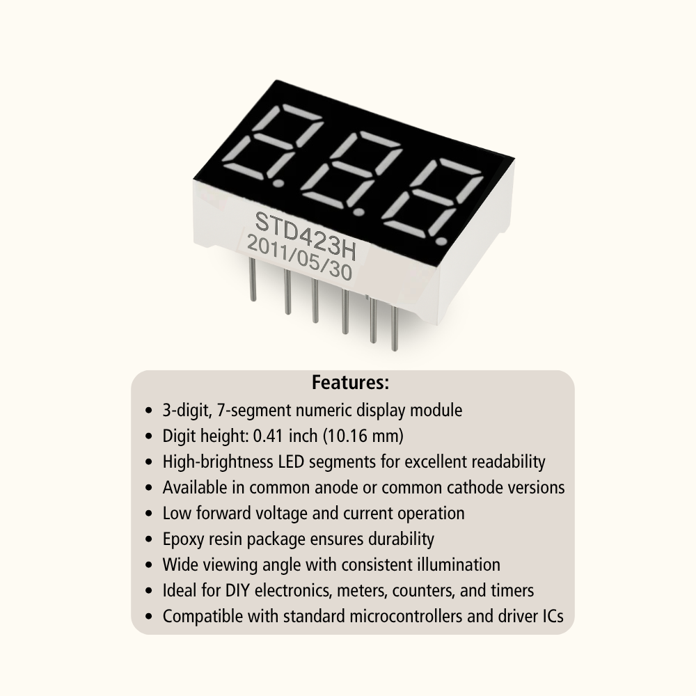 Led Module Std Asm 0.41-Inch 7-Segment LED Display (STD423H) | Red Common Anode/Cathode Module