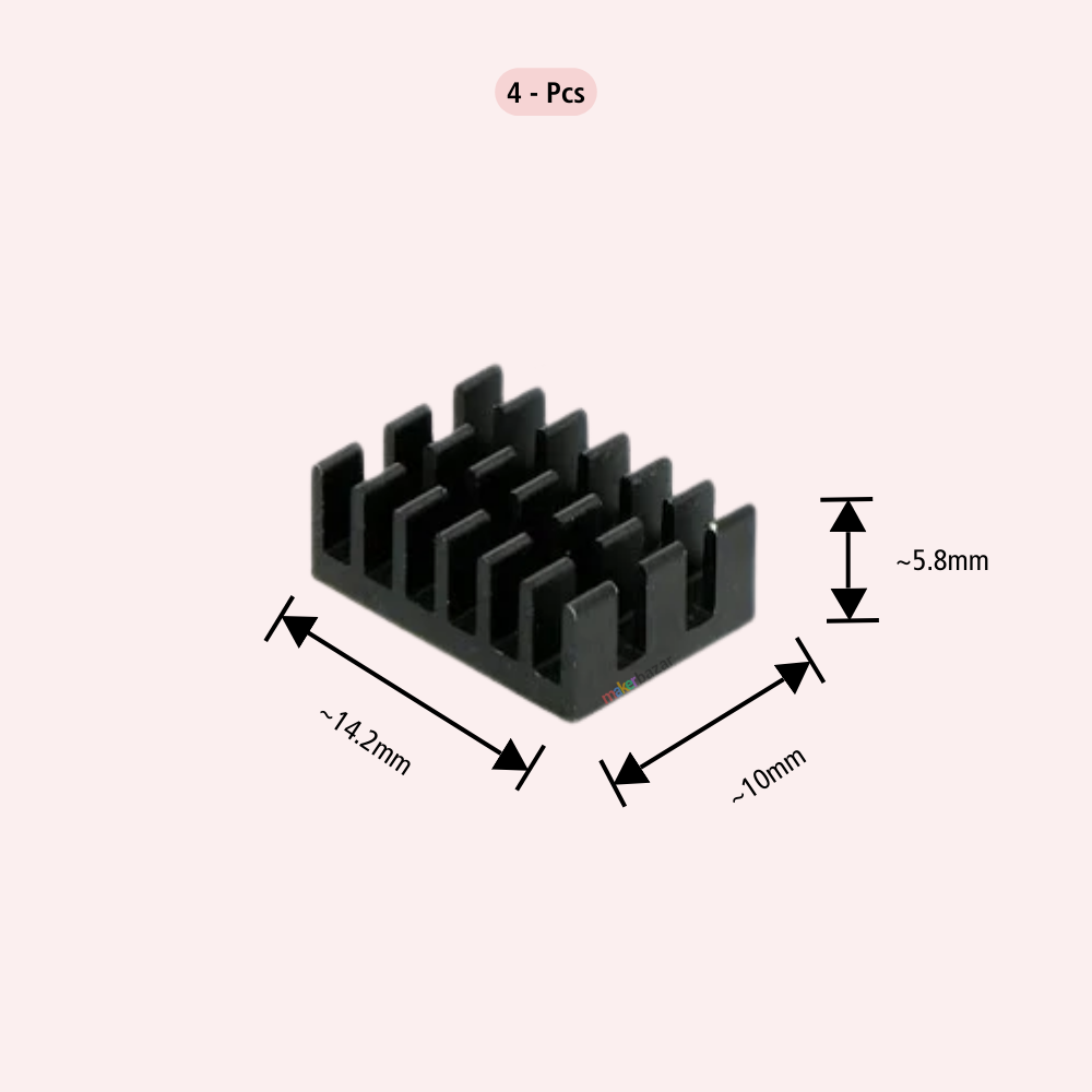 Aluminum Heatsink with Thermal Tape for Raspberry Pi 4 Model B - Black