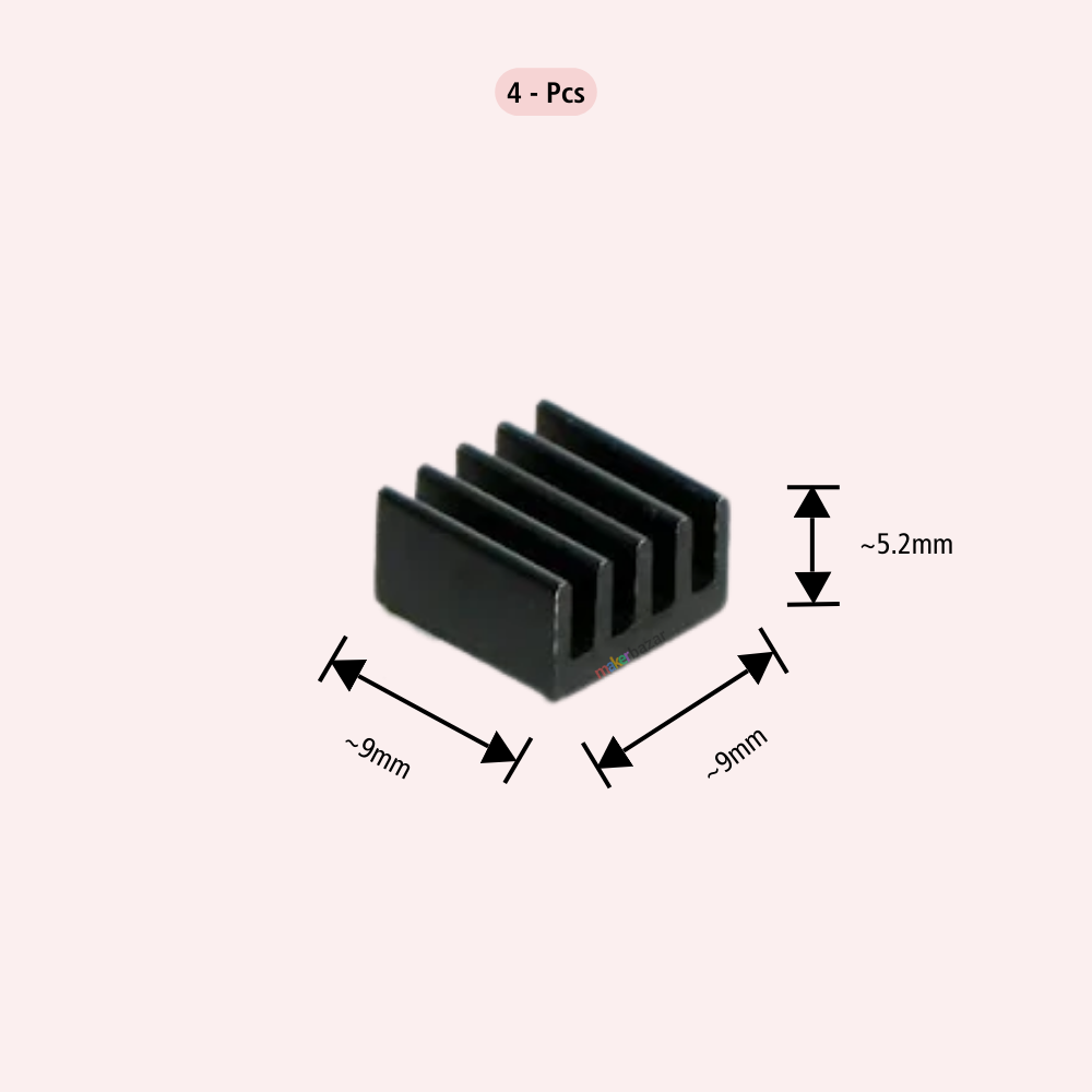 Aluminum Heatsink with Thermal Tape for Raspberry Pi 4 Model B - Black