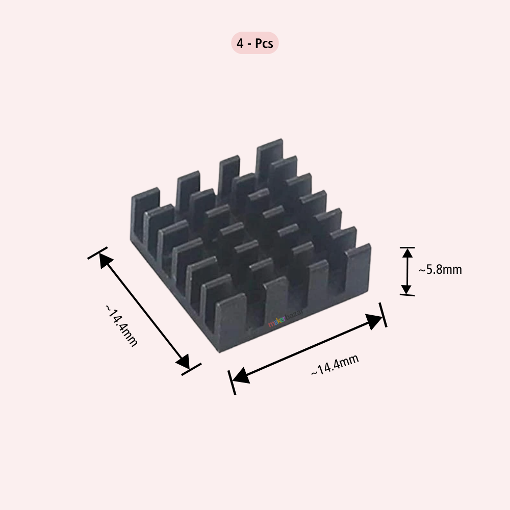 Aluminum Heatsink with Thermal Tape for Raspberry Pi 4 Model B - Black
