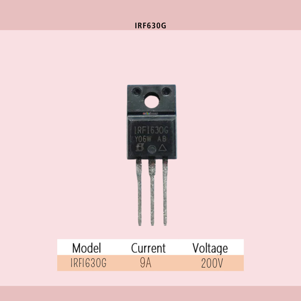 Makerbazar-Transistor with model number IRF630 on a light 