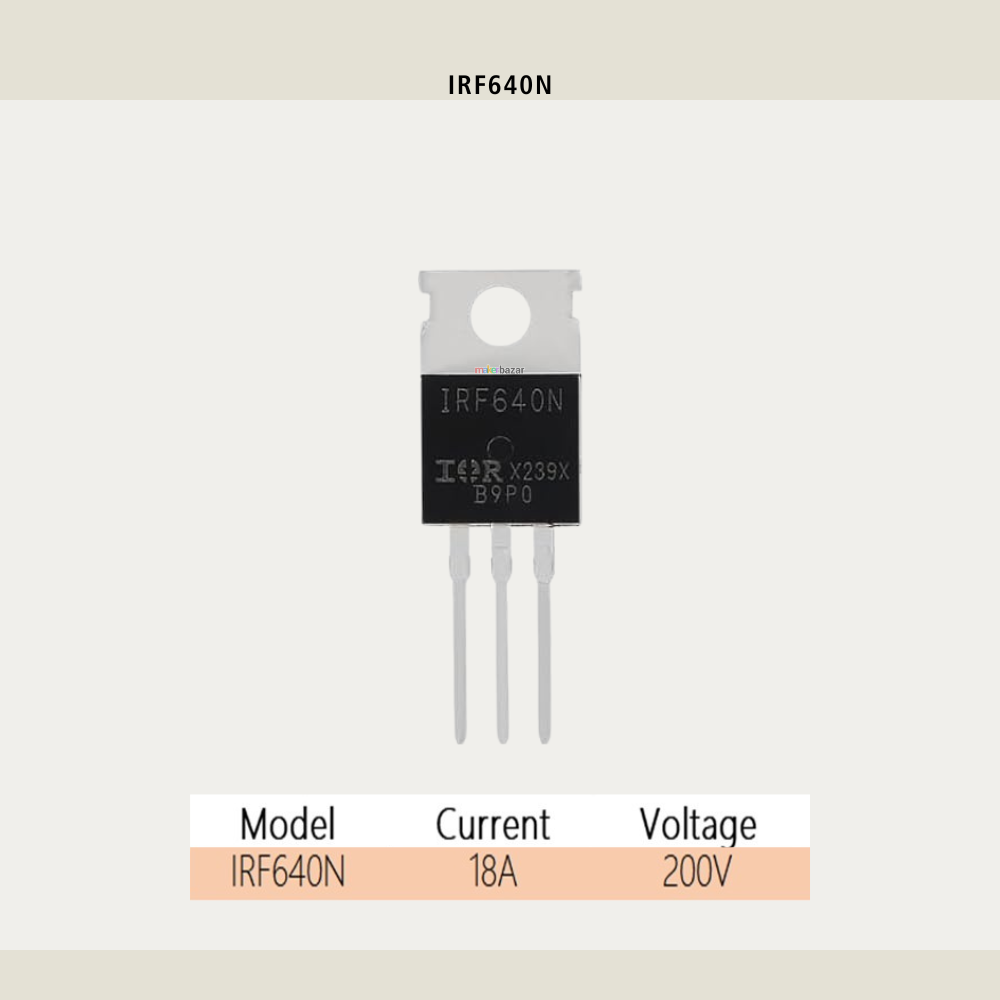 Makerbazar - Transistor with model number IRF640N on a light gray background