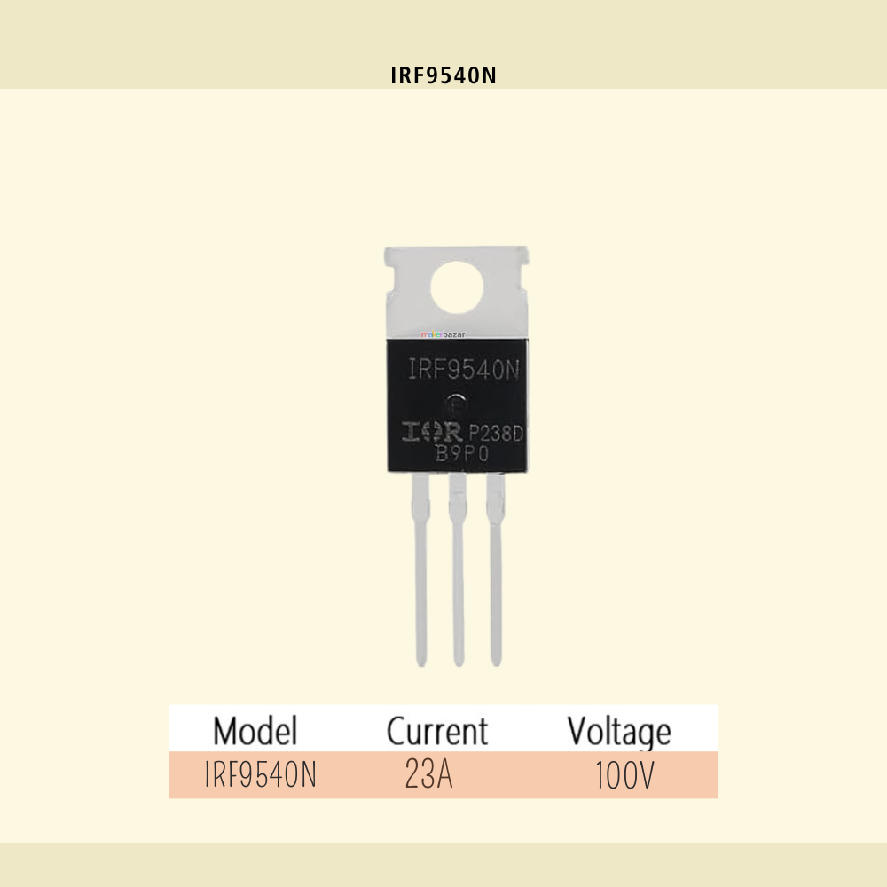 Makerbazar-Transistor with model number IRF9540 on a light 