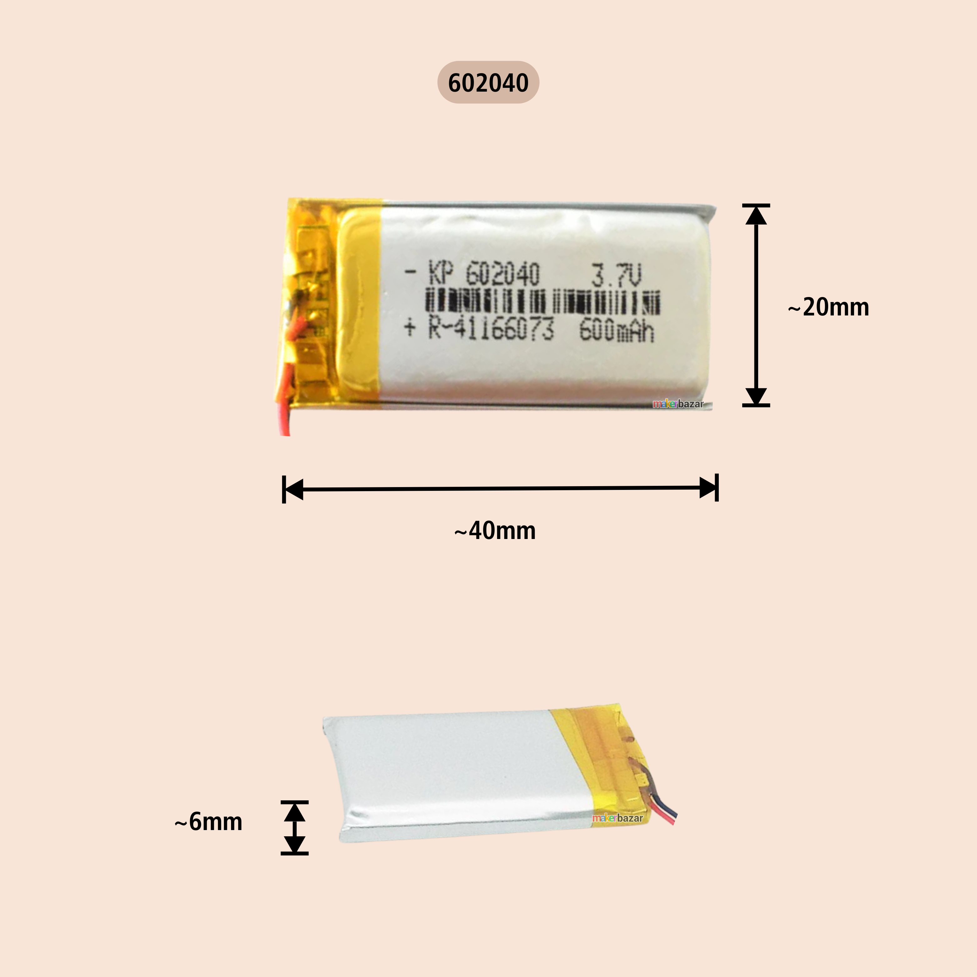 KP 3.7V 600mAh LiPo Battery – Single Cell Lithium Polymer Pack