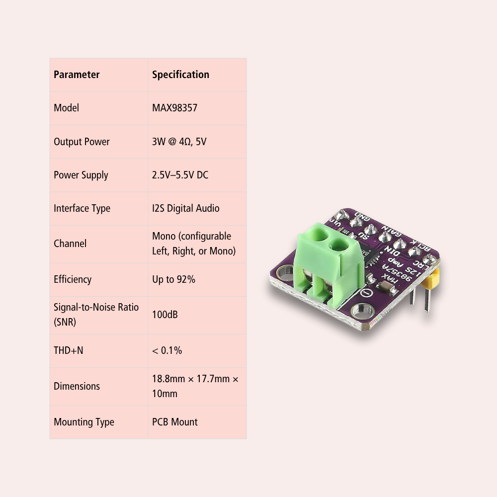 MAX98357 I2S 3W Class D Audio Decoder Module | Digital Amplifier for ...
