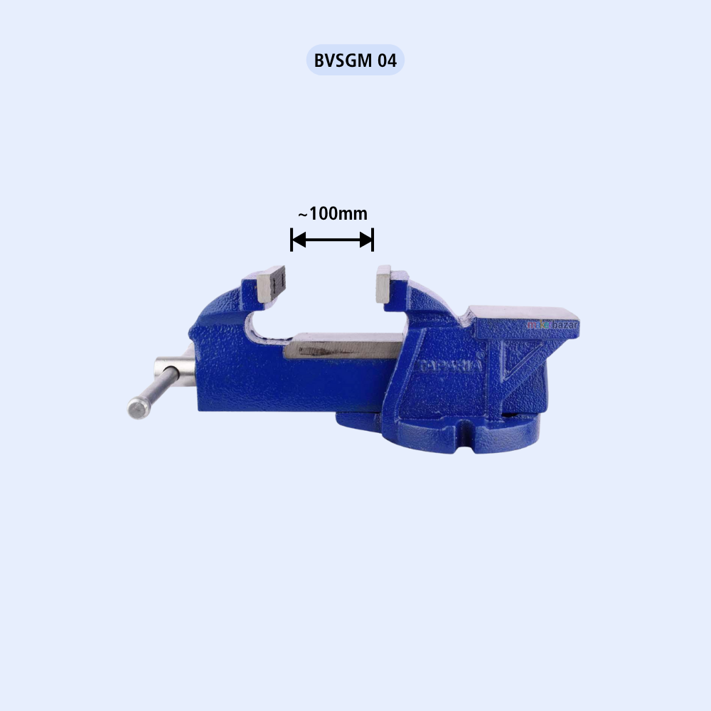 Taparia Blue vise with measurement label on a white background