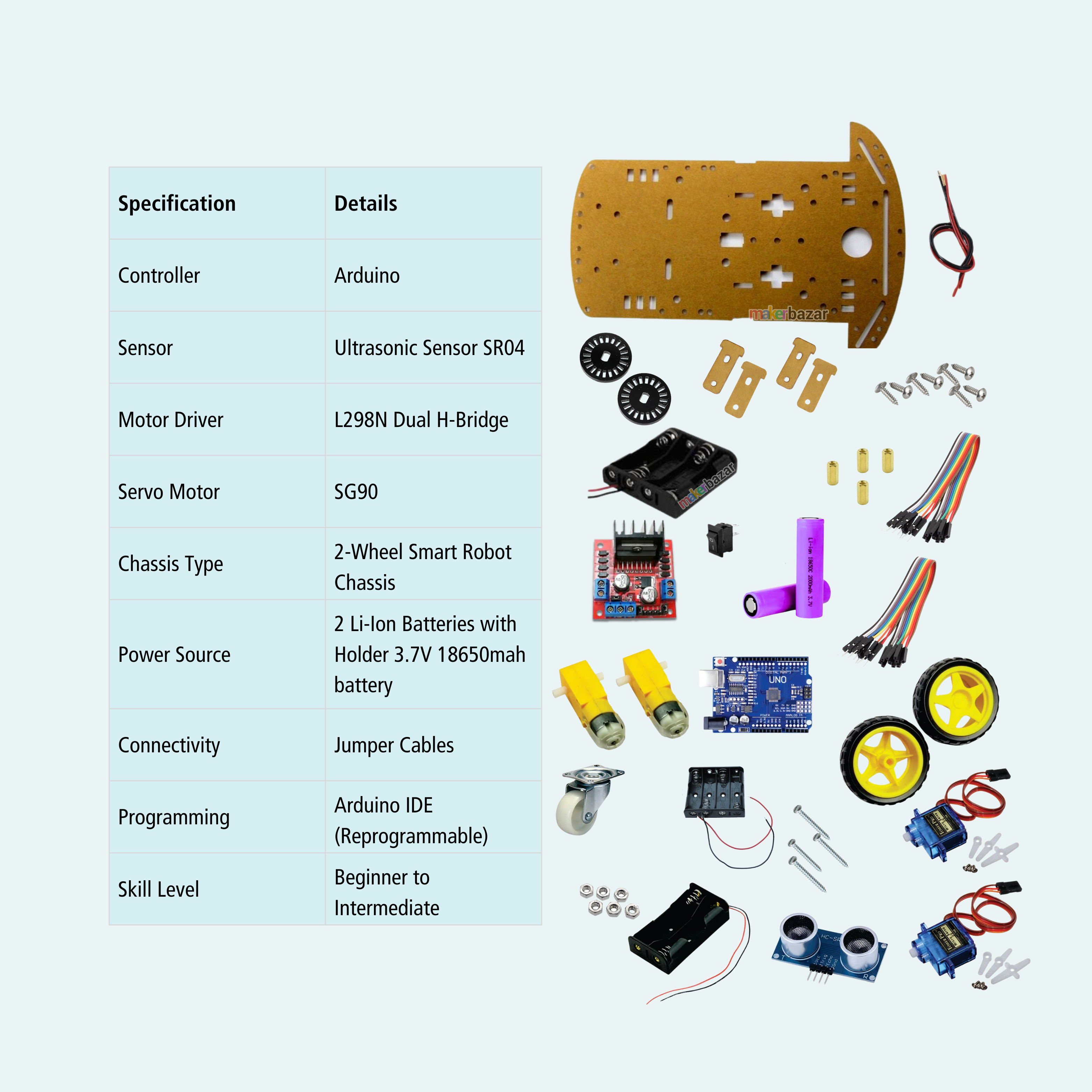 Arduino Obstacle Avoiding Robot Kit with Ultrasonic Sensor