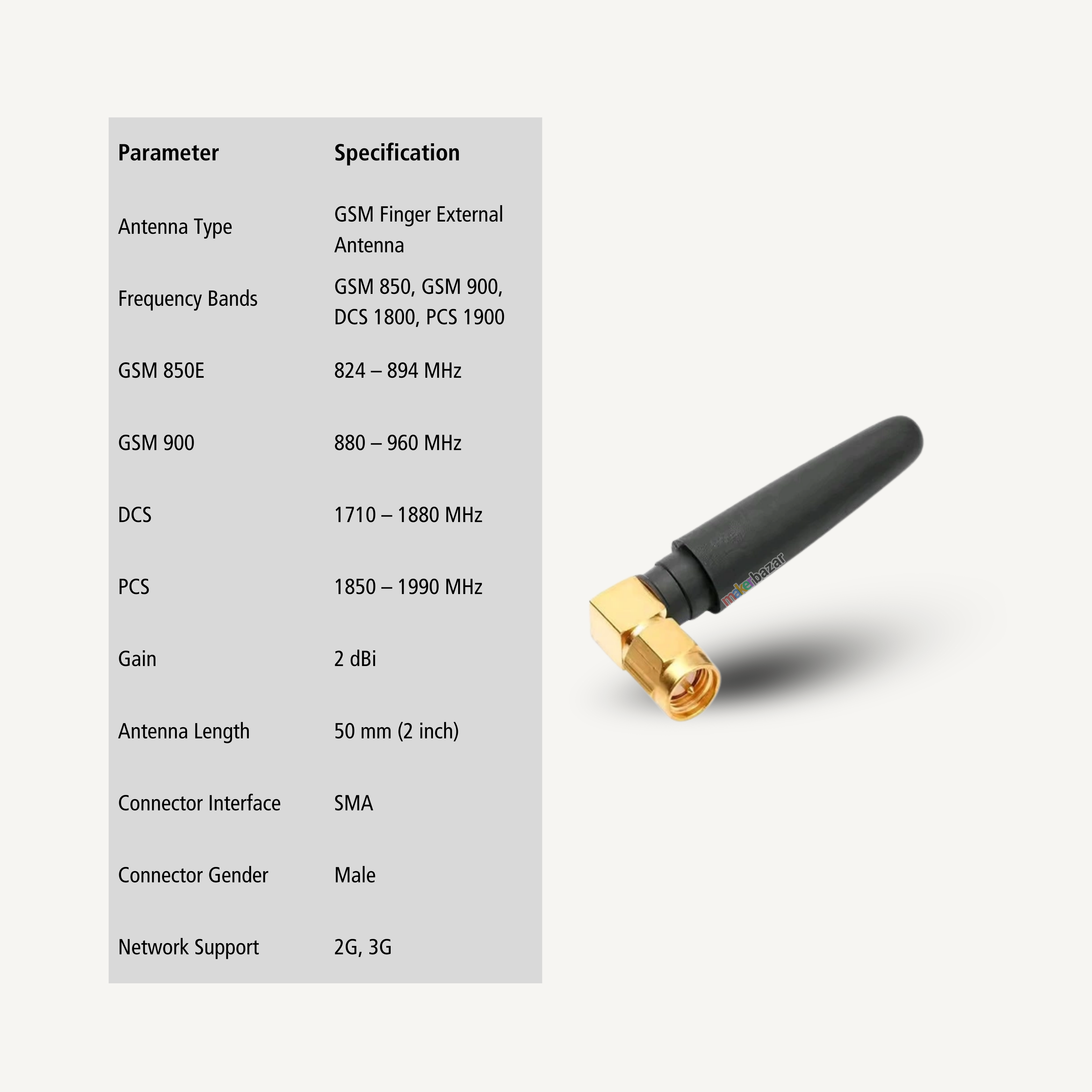 [Type-2] 2dBi GSM External Antenna SMA Quad Band 2G/3G