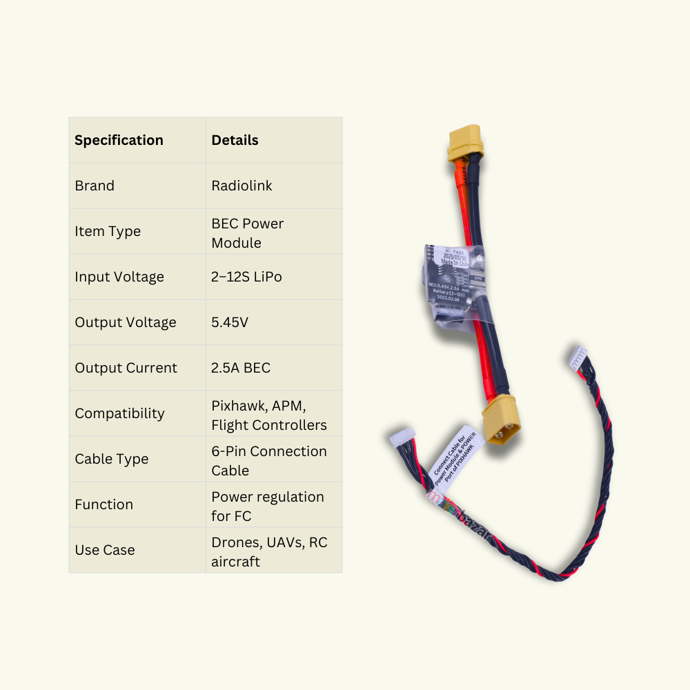 Radiolink 5.45V 2.5A BEC Power Module (2–12S) for Pixhawk & APM