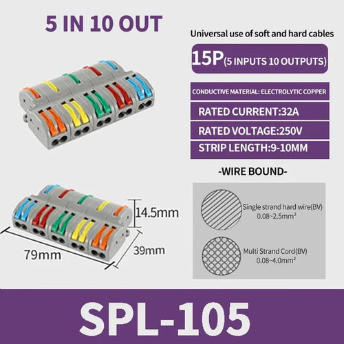 PCT-SPL Pole Wire Connector Terminal Block with Spring Lock Lever for