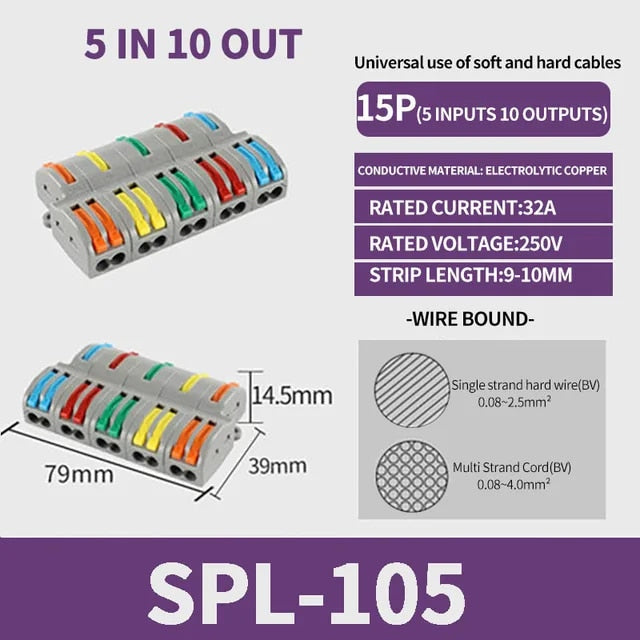 PCT-SPL Pole Wire Connector Terminal Block with Spring Lock Lever for Cable Connection